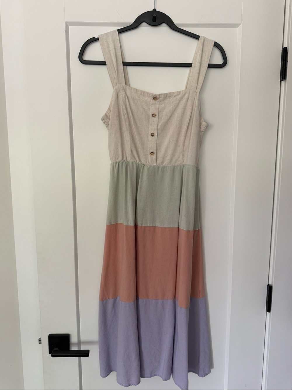 Lily Rose Tiered Colorblock Midi Dress in Cream, Sage, Terracotta & Lavender